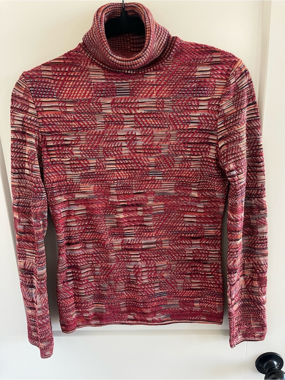 Missoni women's Turtleneck Sweater in Red and Pink Multi-Pattern